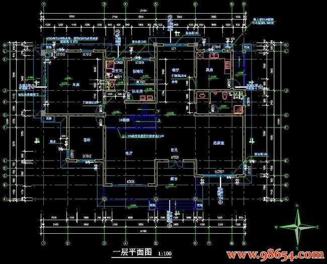 首层面积311平方米2层别墅建筑设计施工图一楼平面图