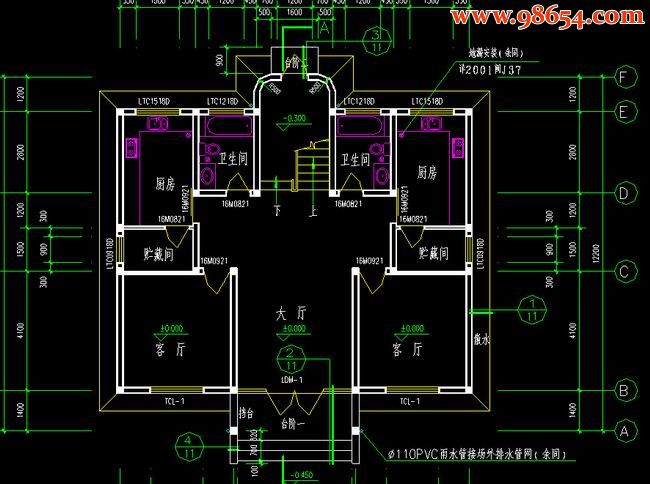 首层面积146平方米3层高级别墅施工图一楼平面图