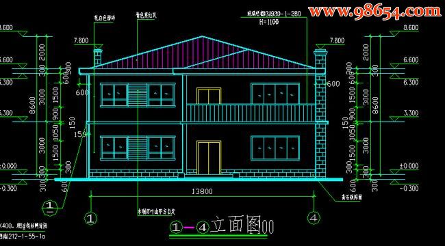 两层5室2厅3卫别墅建筑施工图纸正立面图