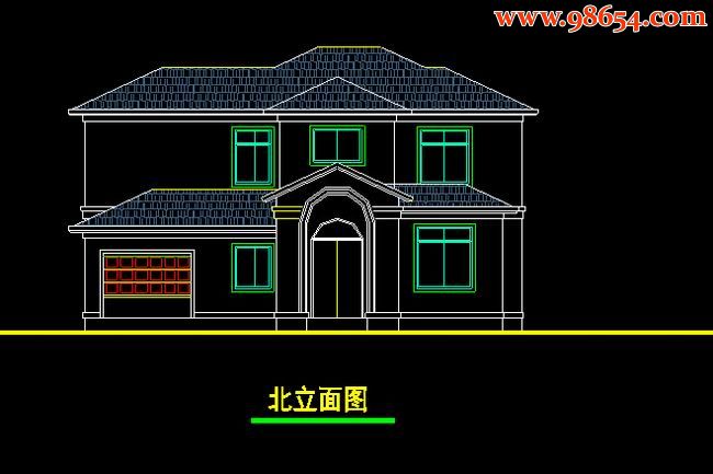 首层198平米2层独立别墅施工图正立面图