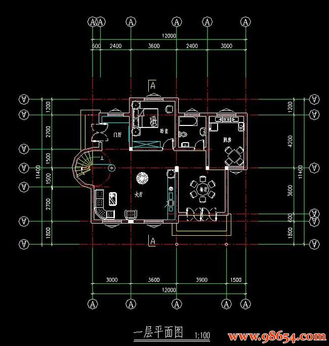 首层面积136平方米2层别墅全套CAD图纸一楼平面图