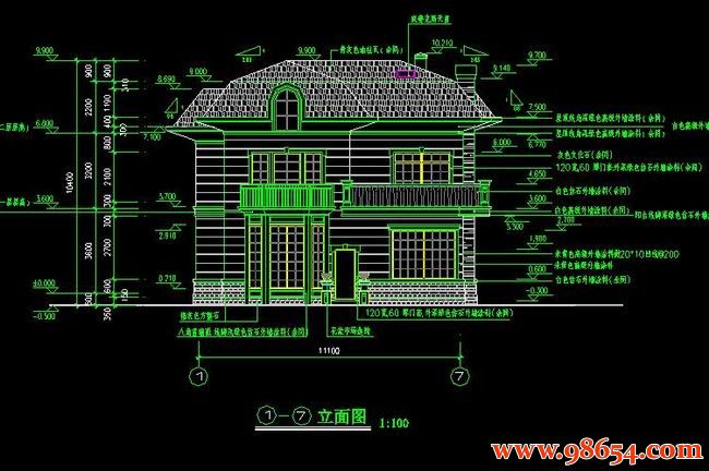 首层面积120平方米2层别墅建筑设计图纸正立面图