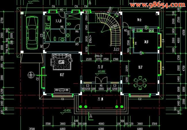 某别墅区三层别墅建施图一楼平面图