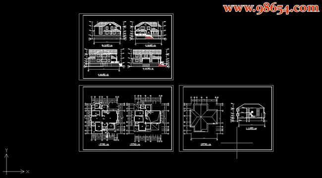 二层大型别墅平、立、剖面图全套预览图