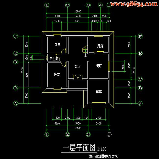 首层90平米2层农村独栋住宅一楼平面图