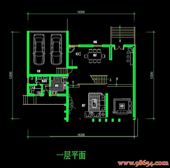 首层面积213平方米3层现代别墅全套设计图一楼平面图