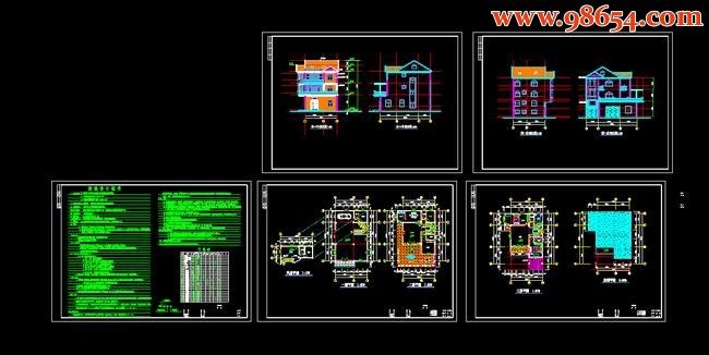 三层5室3厅6卫自建现代小型别墅施工图全套预览图