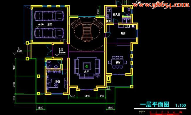 两层5室2厅5卫别墅建筑图纸一楼平面图