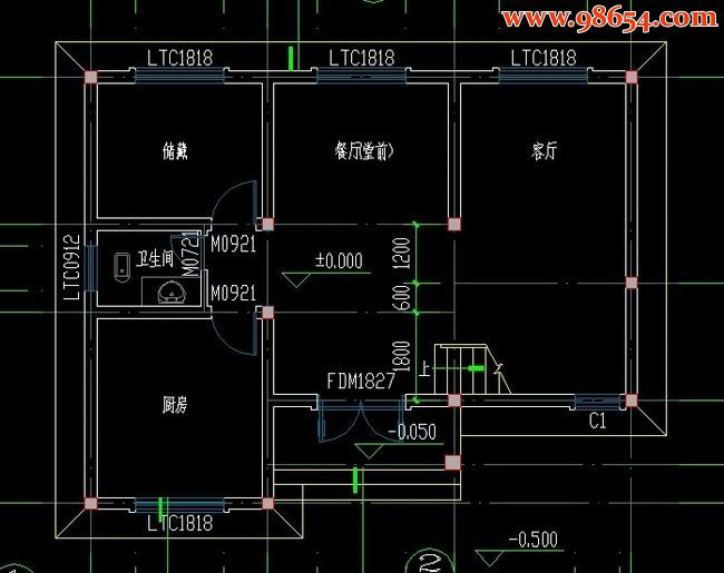 农村三层小别墅CAD图一楼平面图