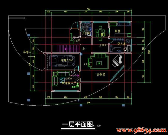 首层面积157平方米3层独栋别墅设计方案一楼平面图