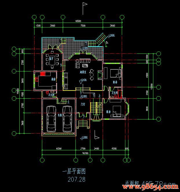  首层面199平方米2层全套别墅设计施工图一楼平面图