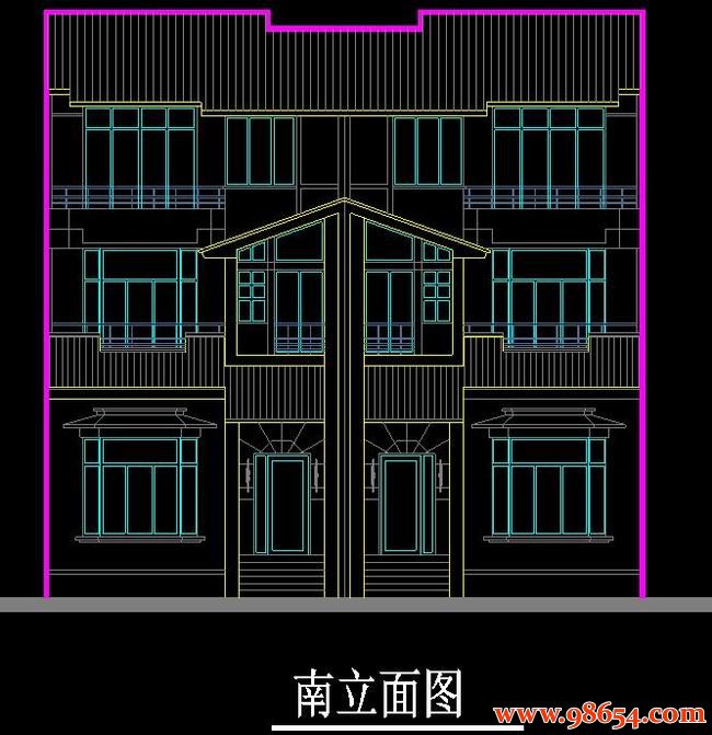 首层面积148平方米3层农村双拼别墅设计图正立面图