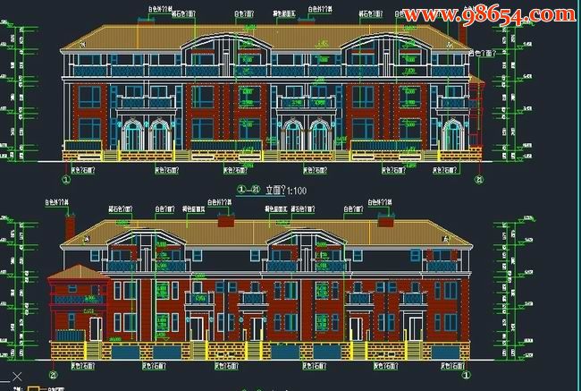 中海B2、F5号楼 三层联排别墅施工图正立面图