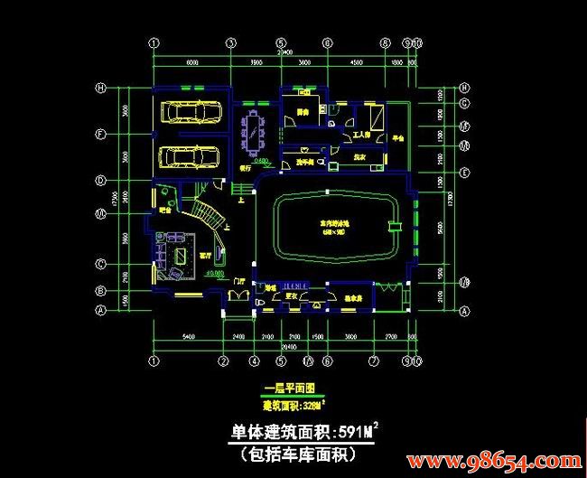 首层面积352平方米3层独栋别墅设计施工图一楼平面图