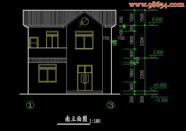 首层70平米2层农村自建房设计图正立面图