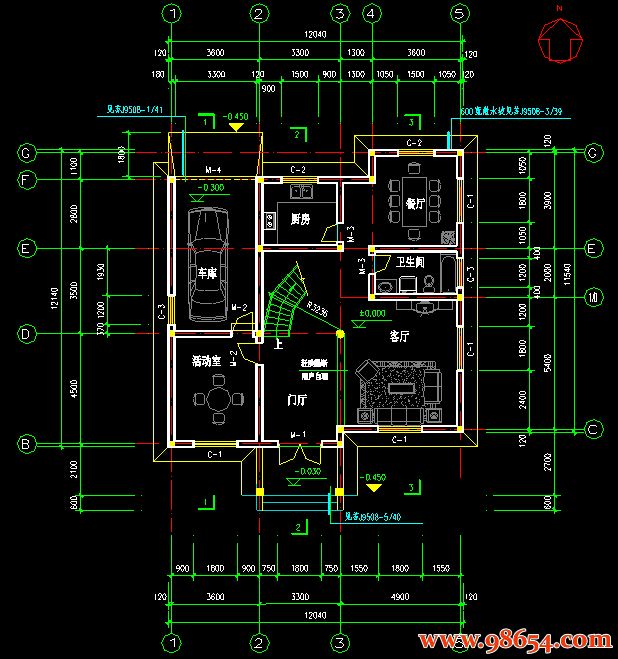 首层面积138平方米2层私宅设计建筑施工图一楼平面图