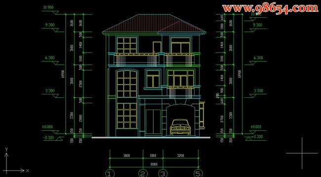 三层新农村建设别墅建施图正立面图