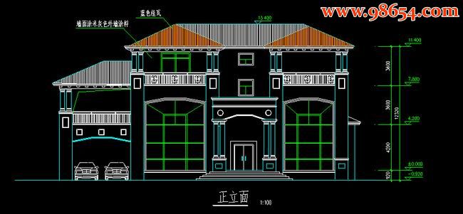 三层7室4厅6卫G型别墅施工图正立面图