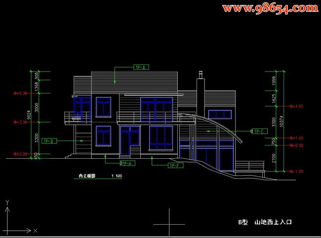 两层362平米别墅B型方案正立面图