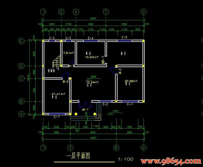 首层面积156平方米2层别墅建筑施工图一楼平面图