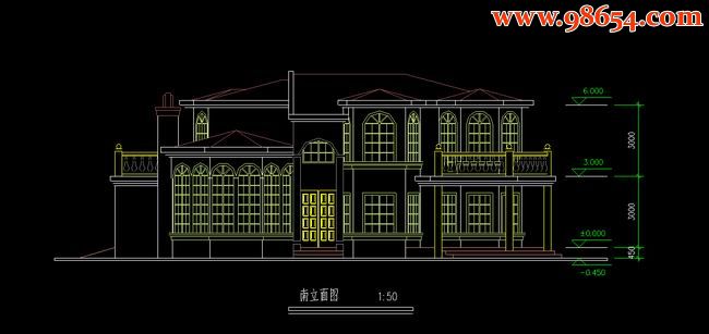 两层258平米别墅建筑施工图正立面图