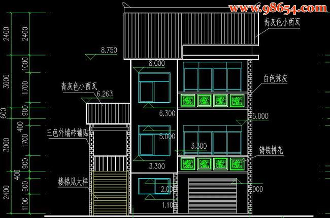 新农村三层经济型双拼住宅图纸正立面图