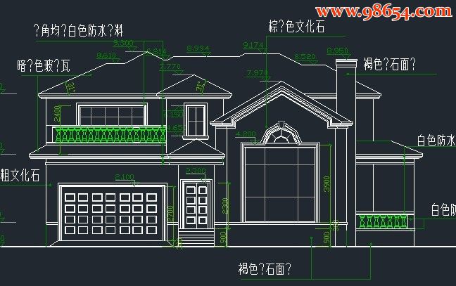 欧式复式二层别墅图纸正立面图