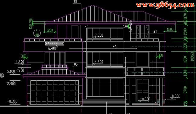 三层别墅样板房建施图正立面图