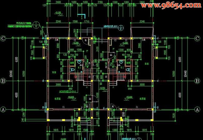 三层双联别墅建施图一楼平面图