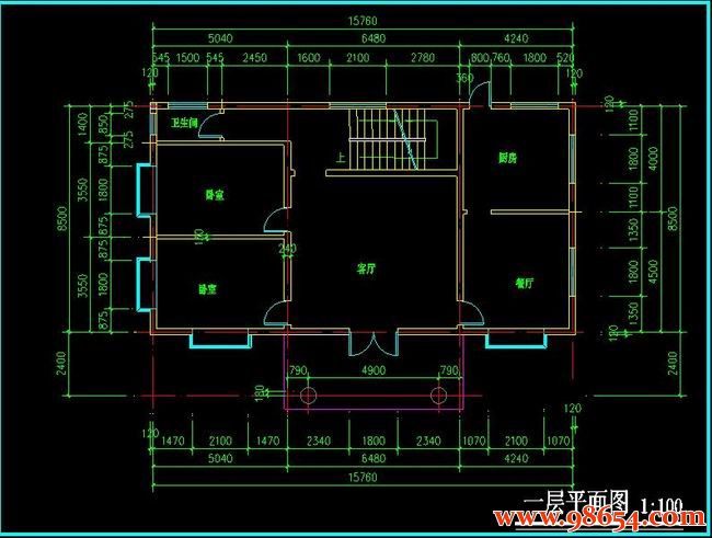  首层面积133平方米2层全套别墅设计施工图一楼平面图