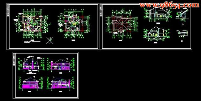 农村二层别墅CAD图全套预览图