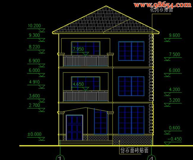 首层95平米3层别墅全套建筑结构图正立面图