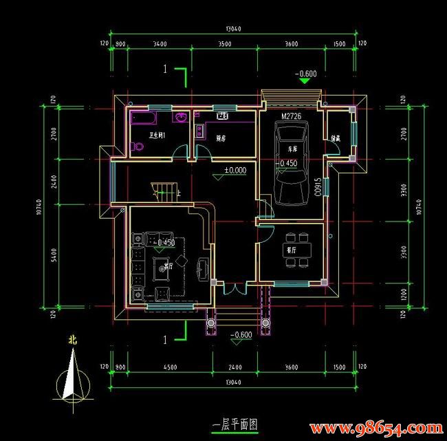 首层面积139平方米3层自建独栋别墅施工图一楼平面图