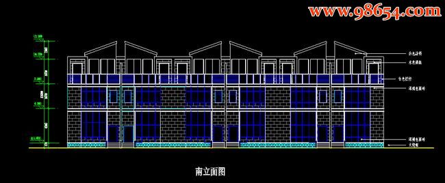 单套首层面积121平方米3层联排别墅建筑方案图正立面图