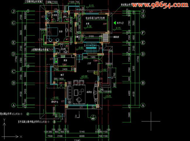 三层5室2厅5卫全套别墅建筑施工图一楼平面图