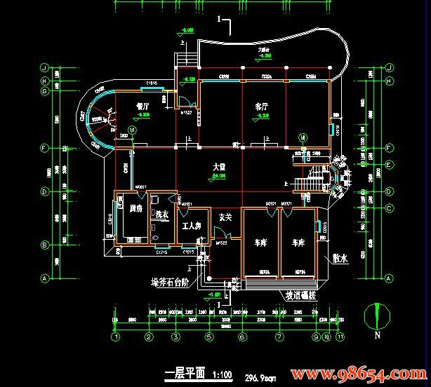 首层面积387平方米2层大型单体别墅建筑图一楼平面图