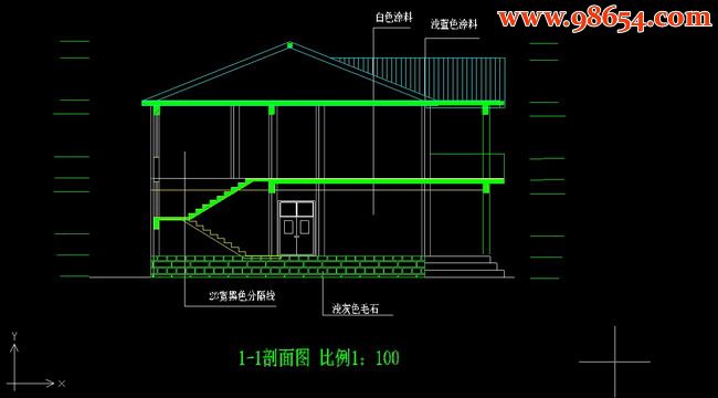 两层框架结构别墅图纸正立面图