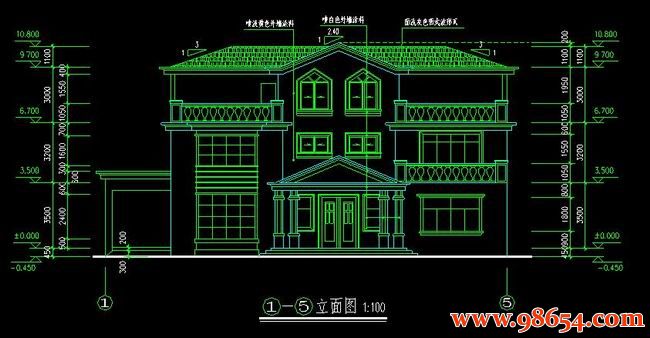 首层面积322平方米3层别墅全套施工图正立面图