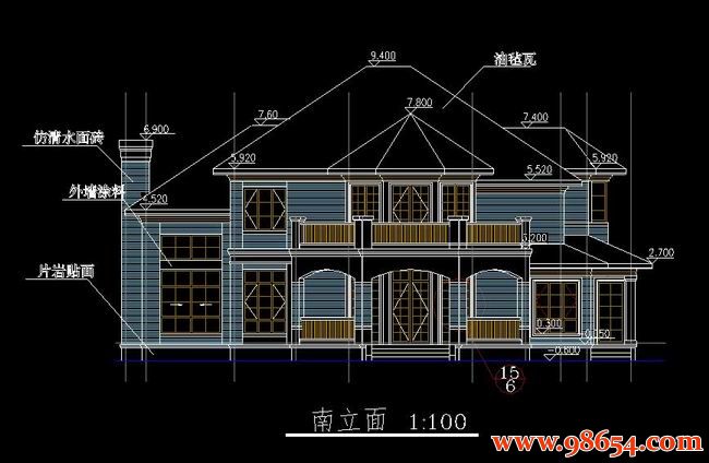 首层面积330平方米2层农村住宅施工图正立面图