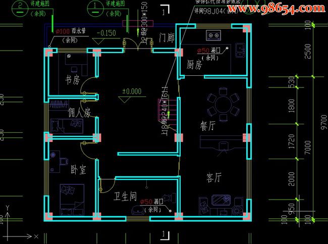 两层5室3厅3卫别墅设计图一楼平面图