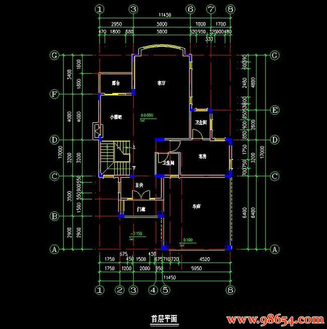 首层面积193平方米2层别墅施工图一楼平面图