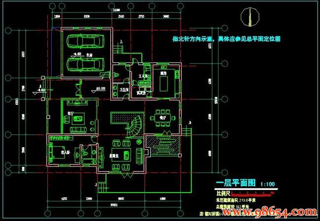 首层面积302平方米2层别墅建筑施工图一楼平面图