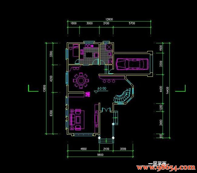 首层面积173平方米3层B8型别墅施工图一楼平面图