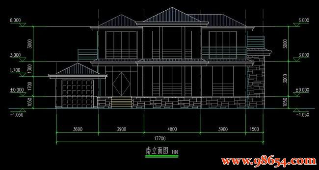 首层面积302平方米2层带地下室阁楼独栋别墅方案正立面图