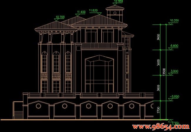 首层面积187平方米三层双拼别墅设计图正立面图