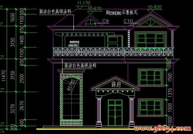 首层面积130平方米三层别墅设计图正立面图