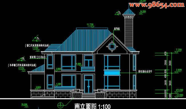 两层312平米欧式创意别墅施工图正立面图