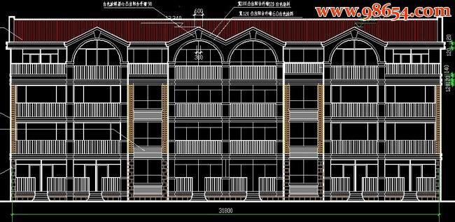 联排三层别墅建施图正立面图