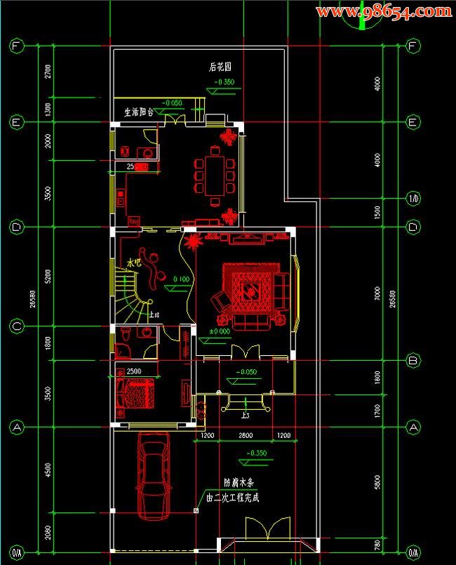 两层5室2厅6卫私人自建别墅施工图左一楼平面图