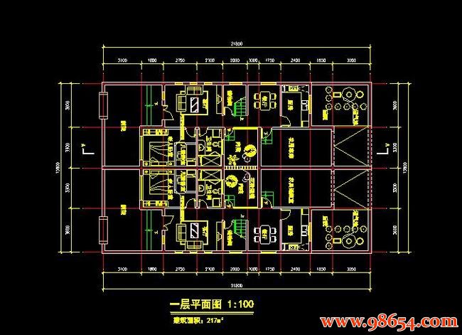 首层面积300平方米3层豪华型双拼别墅方案一楼平面图